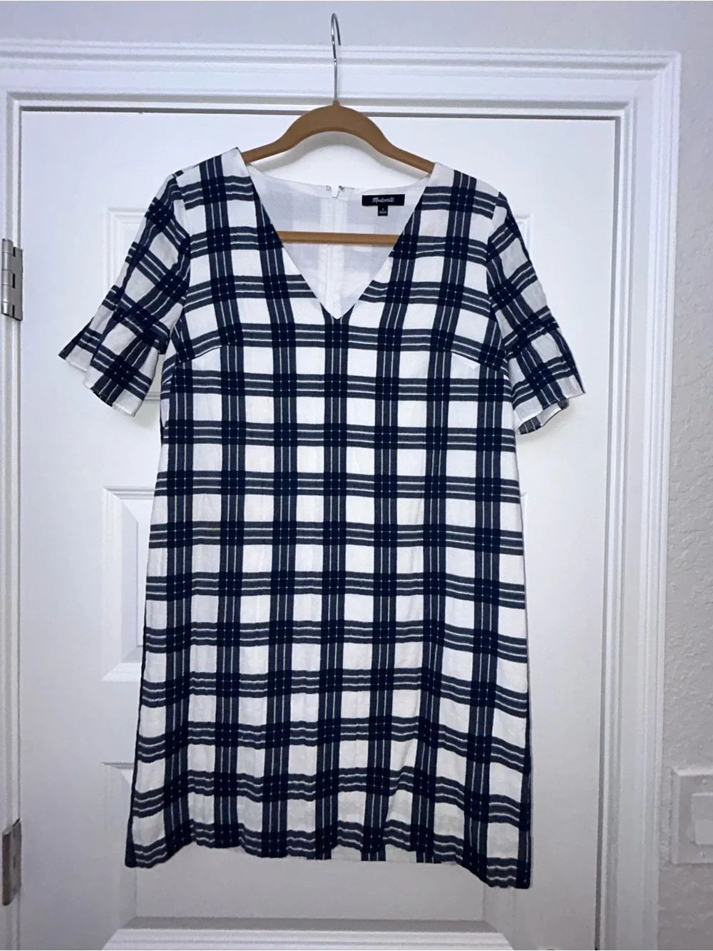 Madewell Leighton Plaid Windowpane Check Shift Mini Dress